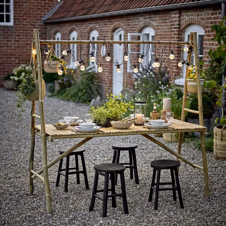 Bloomingville Malo Outdoor Eettafel van Bamboe, Naturel/Bruin, B: 178 cm, D: 75 cm