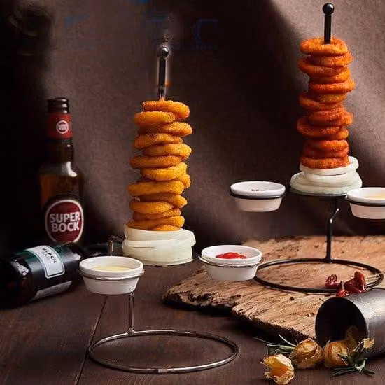 Famanu Halter Multifunctionele donut- en kipstandaard met 2 sausbekers - Zwart