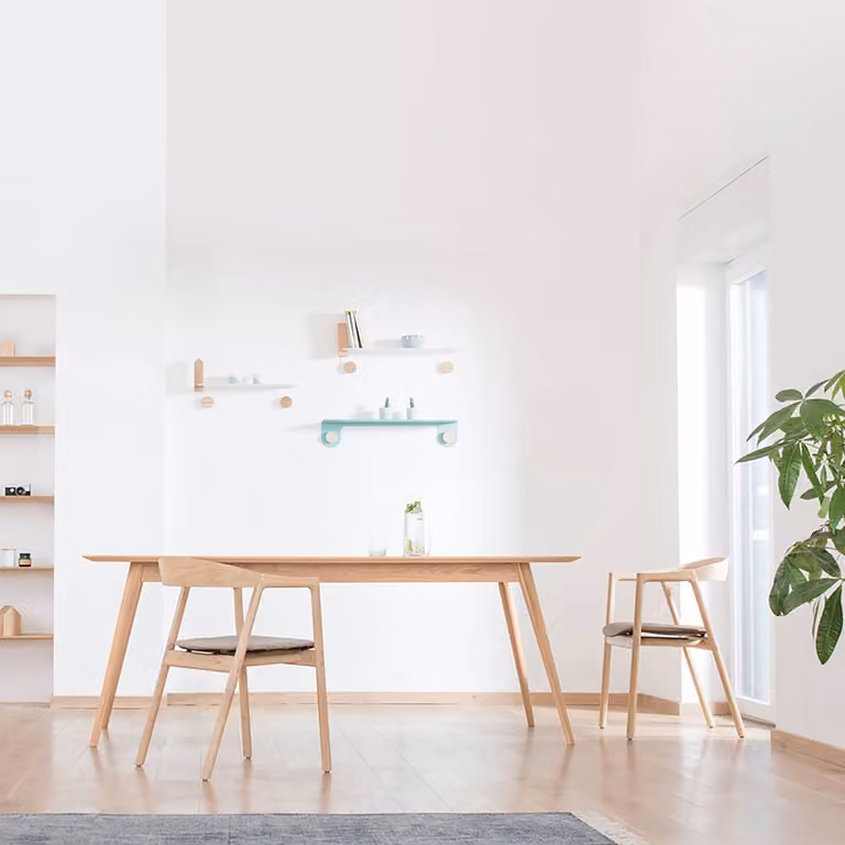 home24 Houten eettafel Scandinavisch design, licht eikenhout en bruin, B: 200 cm, D: 90 cm