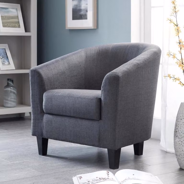 Comfortabele Leunstoel met Robuust Hardhouten Frame in Leigrijs, Hoogte: 74 cm