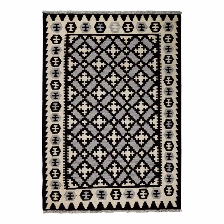 home24 Kelim Gashgai laagpolig vloerkleed zwart wol B: 124 cm, D: 177 cm