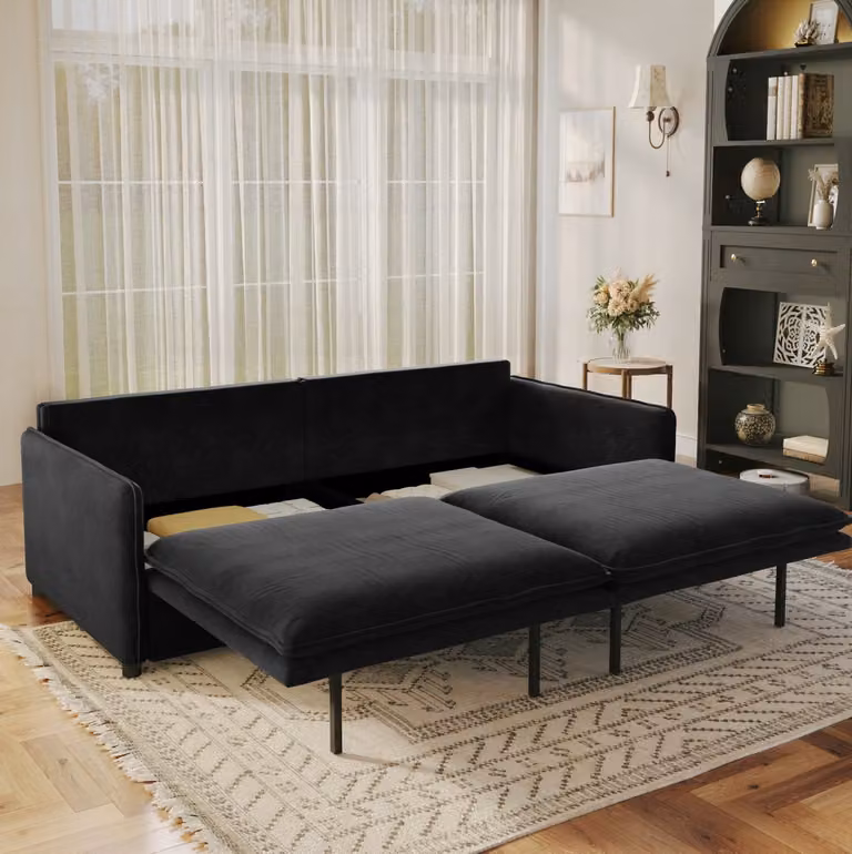 Wishdor 3-zits slaapbank met opbergruimte en verstelbare rugleuning, Chenille, Zwart, B/D/H: 206 x 91 x 86 cm