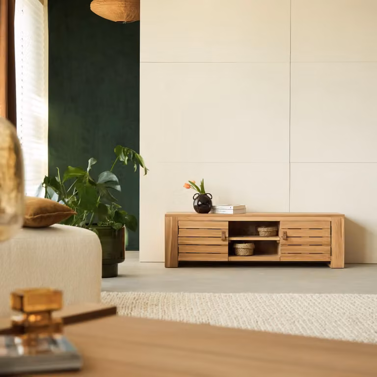 Tikamoon Tv-meubel van massief teakhout, Bruin, B: 135 cm, D: 40 cm, H: 40 cm