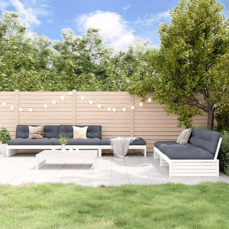 vidaXL 6-delige loungeset voor de tuin met kussens, wit, massief hout, rustiek