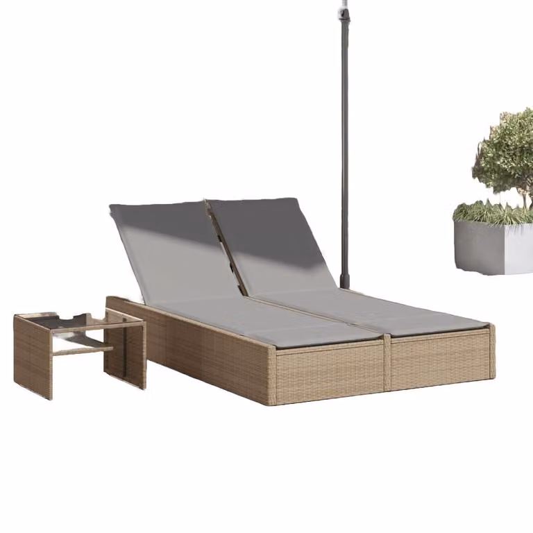 Natur24 Dubbel ligbed van polyrotan met kussens