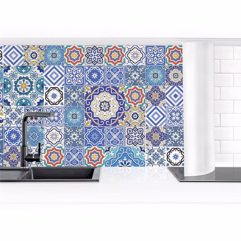 home24 Keukenachterwand Tegels Portugal Premium Blauw Geometrisch 100 x 50 cm