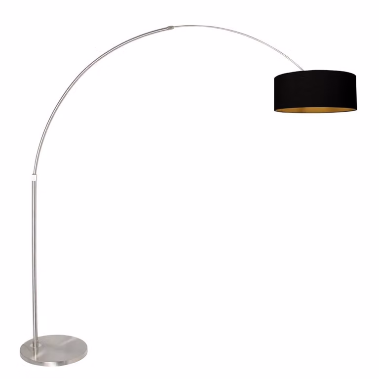 Steinhauer Booglamp Sparkled Light met zwarte kap en metalen voet - Zilver/Zwart