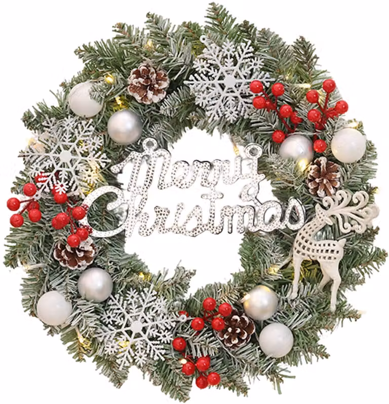Witte Kerstkrans met Merry Christmas tekst voor ramen, deuren en open haarden - 35 x 35 cm