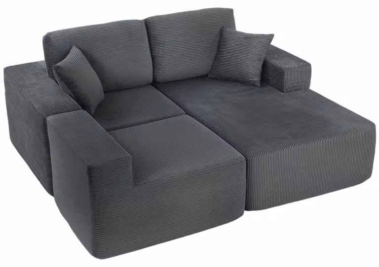 HOMCOM L-vormige hoekbank met slaapfunctie en afneembare hoezen, retro stijl, 267 cm