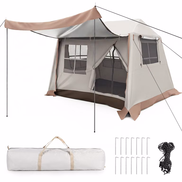 Costway Pop-up Kampeertent voor 4 personen met 2 slaapruimtes, Beige