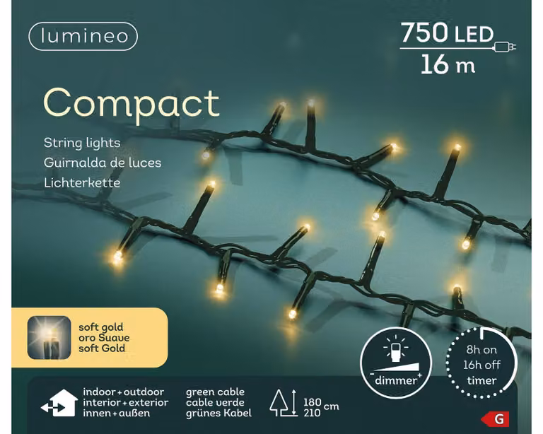 Lumineo Led Compact Sfeerverlichting 16 meter 750 Led groen/soft gold