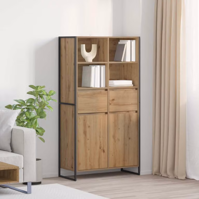 vidaXL Dressoir in eikenhoutlook met houtvezel, B/D/H: 81 x 36 x 150,5 cm