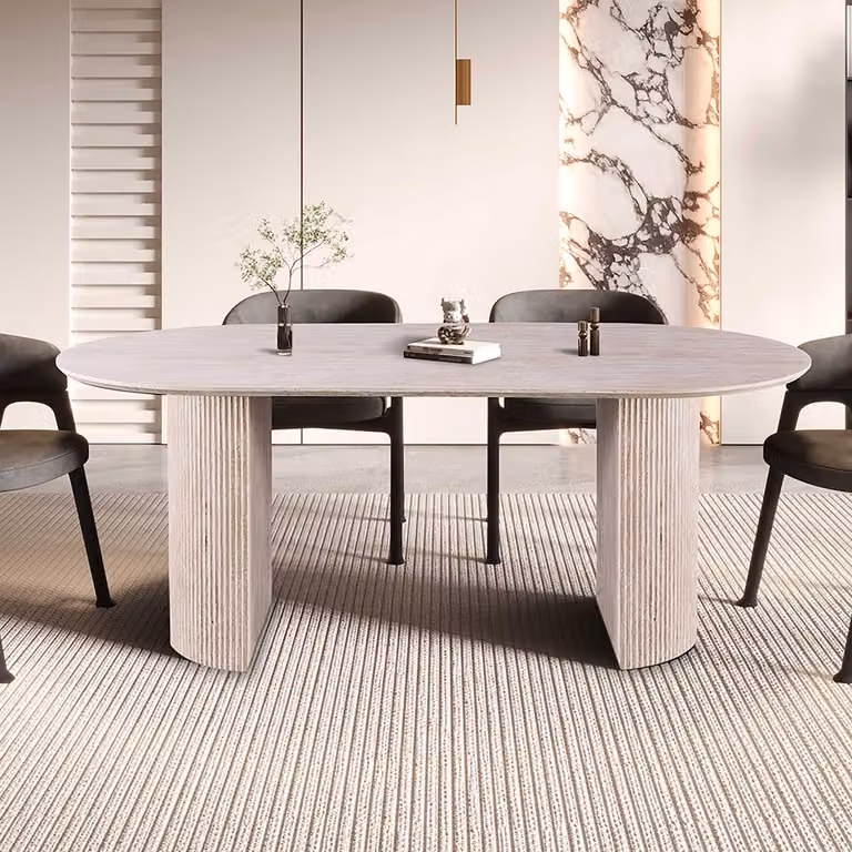 Rousseau Ovale Eettafel Lagos Travertin B/D/H: 200 x 100 x 76 cm