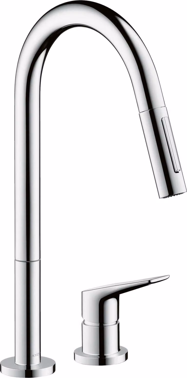 Hansgrohe Axor Citterio spoelwastafelmengkraan met uittrekbare douchekop en draaibare uitloop, chroom, 2-gats model