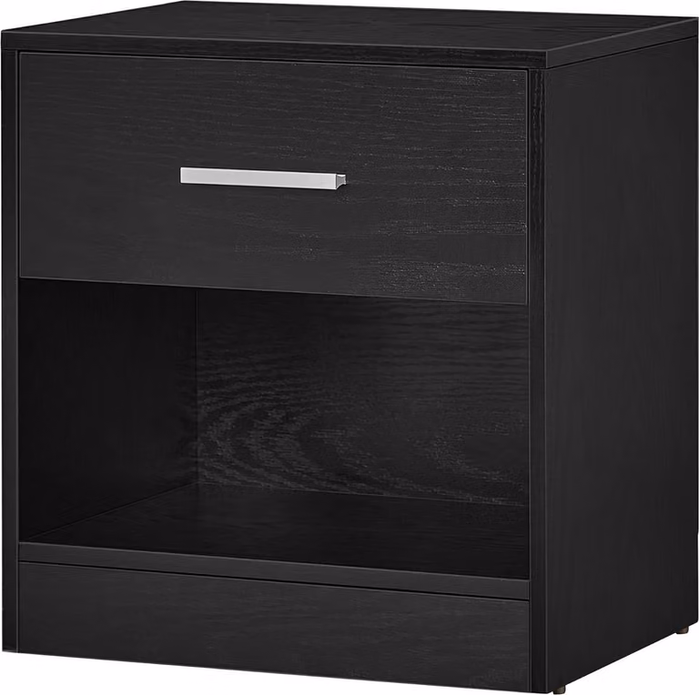 Klassieke zwarte nachttafel en bijzettafel met lade en open vak