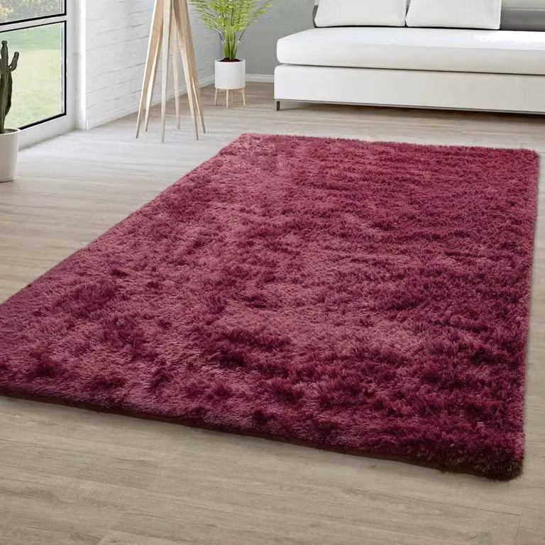 Pluizig Vloerkleed Rode Wijn voor Woonkamer en Slaapkamer - 90 x 140 cm