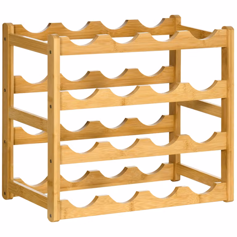 HOMCOM Bamboe Wijnrek voor 16 Flessen, 4 Planken, Natuurlijk, B/D/H: 43 x 23,5 x 38 cm