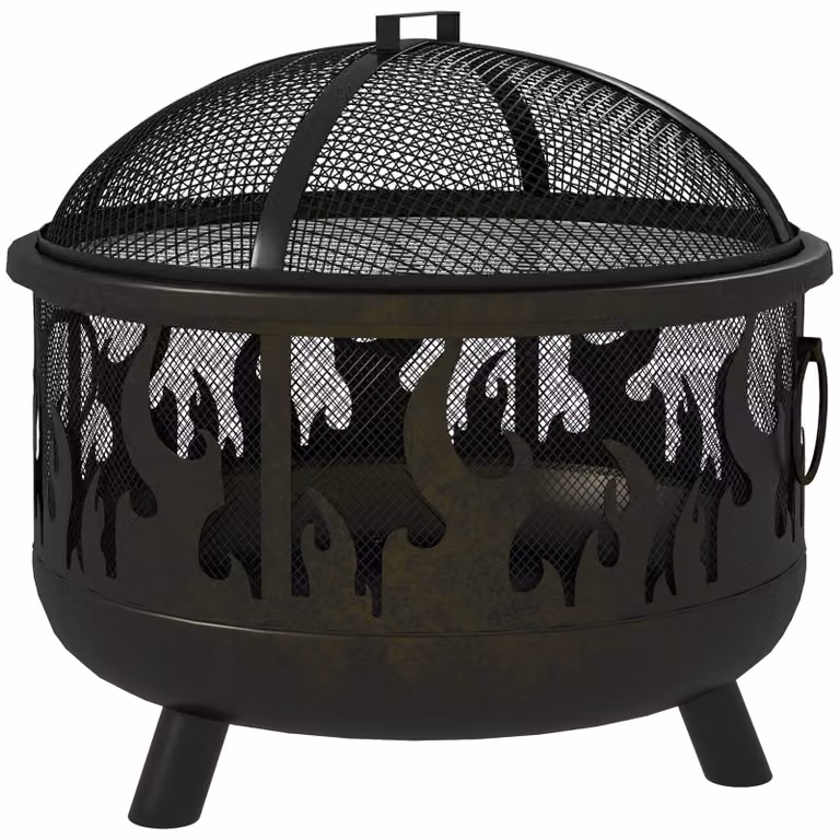 Outsunny vuurkorf met vonkbescherming en pook, zwart, Ø 61,5 cm x 52 cm