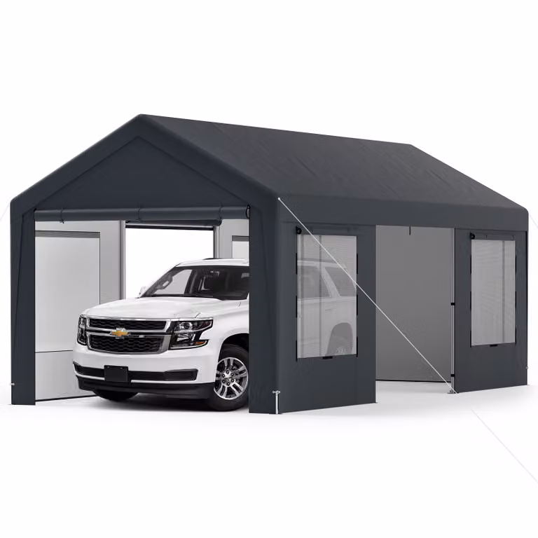 Costway Carport/Partijgarage met 8 afneembare zijwanden, rolluiken en geventileerde ramen, B/D/H: 595 x 300 cm