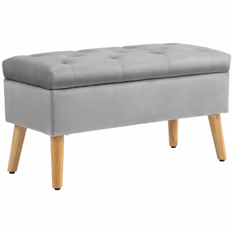 HOMCOM Opbergbank met dikke zitkussens en luxefluweel in grijs, B/D/H: 80 x 35 x 40 cm