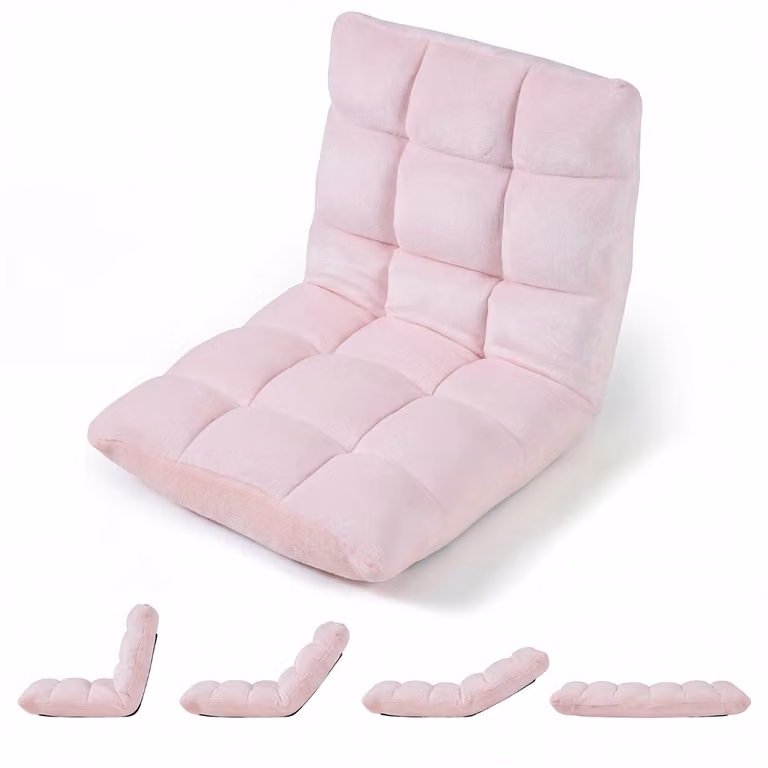 Costway Opvouwbare Tatami-ligstoel met 14 verstelbare standen en schuim met hoge dichtheid - Roze