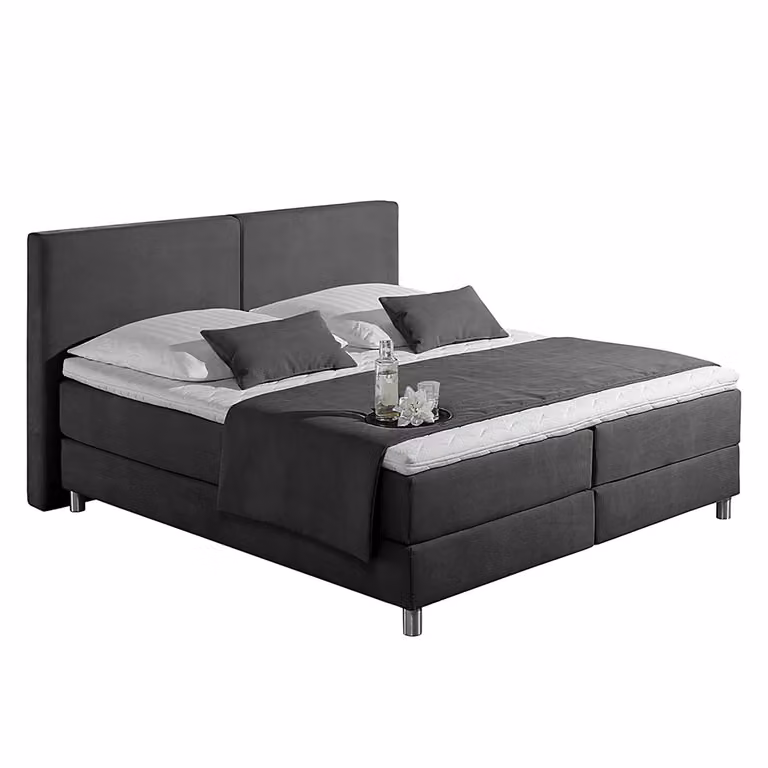home24 Boxspring Nilan 180 x 200 cm mixweefsel grijs/antraciet met H3 pocketveringmatras
