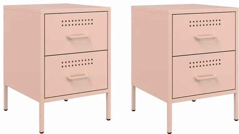 vidaXL Nachtkastjes 2 stuks - Staal - Roze - B: 36 cm, D: 39 cm, H: 50,5 cm