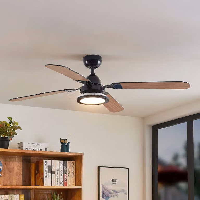 Lucande Tedric LED plafondventilator, zwart, 133 cm