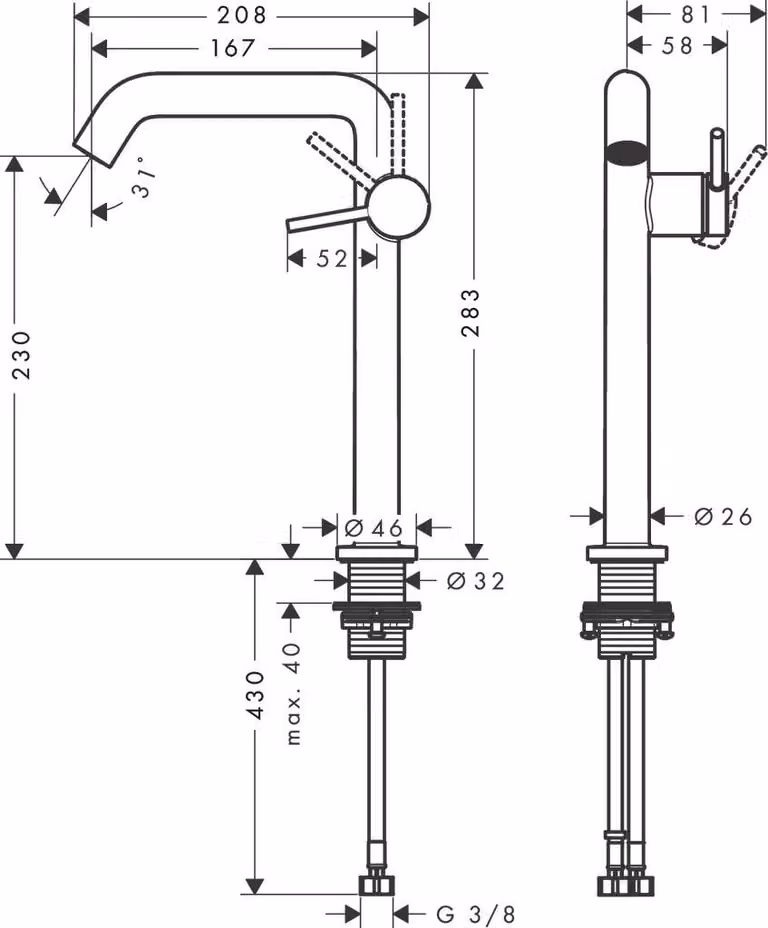 Hansgrohe Tecturis S Fine CooStart eengreeps wastafelmengkraan met uitloop 167mm, mat wit