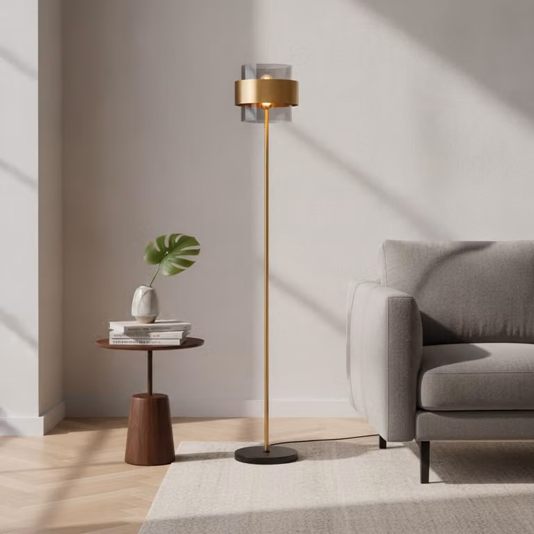 Lyora Vloerlamp Sianna zwart en goud/messing met glazen cilinder