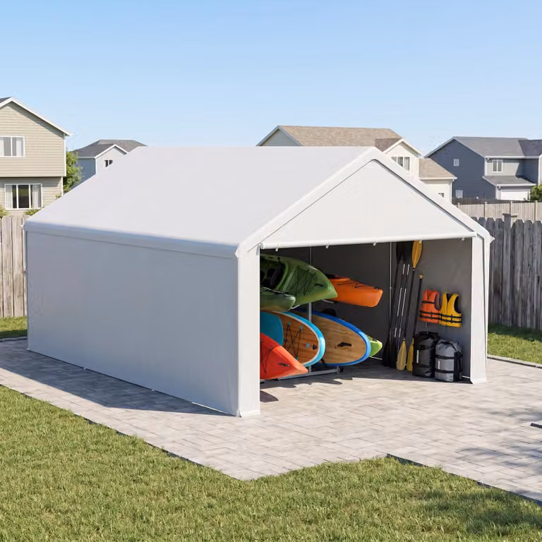 YARDIN Voertuigcarport van verzinkt staal met waterdicht PE-doek, Wit, 4 x 6 m