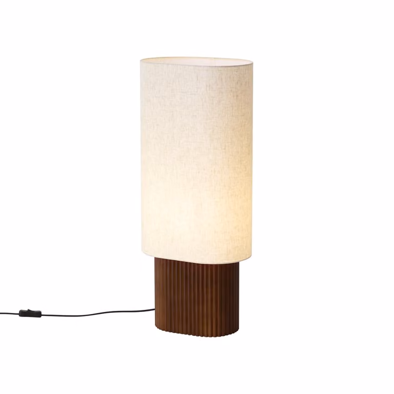 Qazqa Japandi tafellamp met houten voet en beige stoffen kap, Bruin/Beige, Hoogte: 70 cm