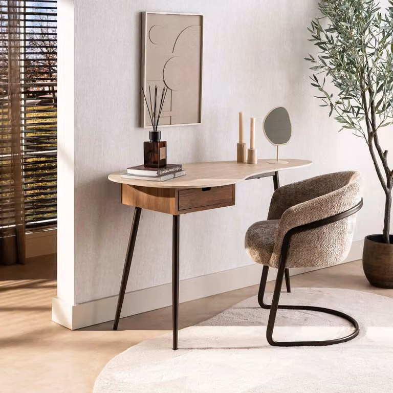 WoonStijl Kaptafel Travino met 1 lade in beige, brons en bruin