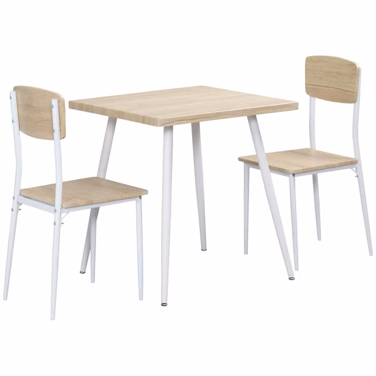 HOMCOM 3-delige eetset met tafel en 2 stoelen in landelijke stijl, MDF en metaal, B/D/H: 70 x 70 x 76 cm