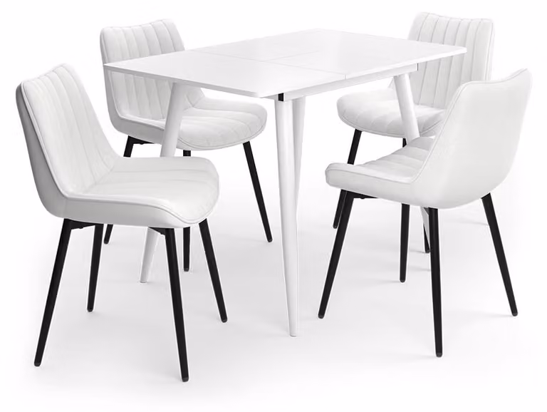 Vicco Beaver Eettafelset Wit met 4 beige stoelen, uitklapbaar, B/D/H: 110 x 70 x 75 cm