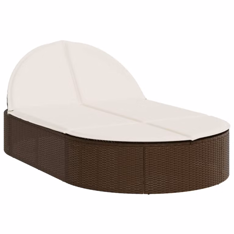 vidaXL Dubbele ligbed met kussens, bruin, polyrotan