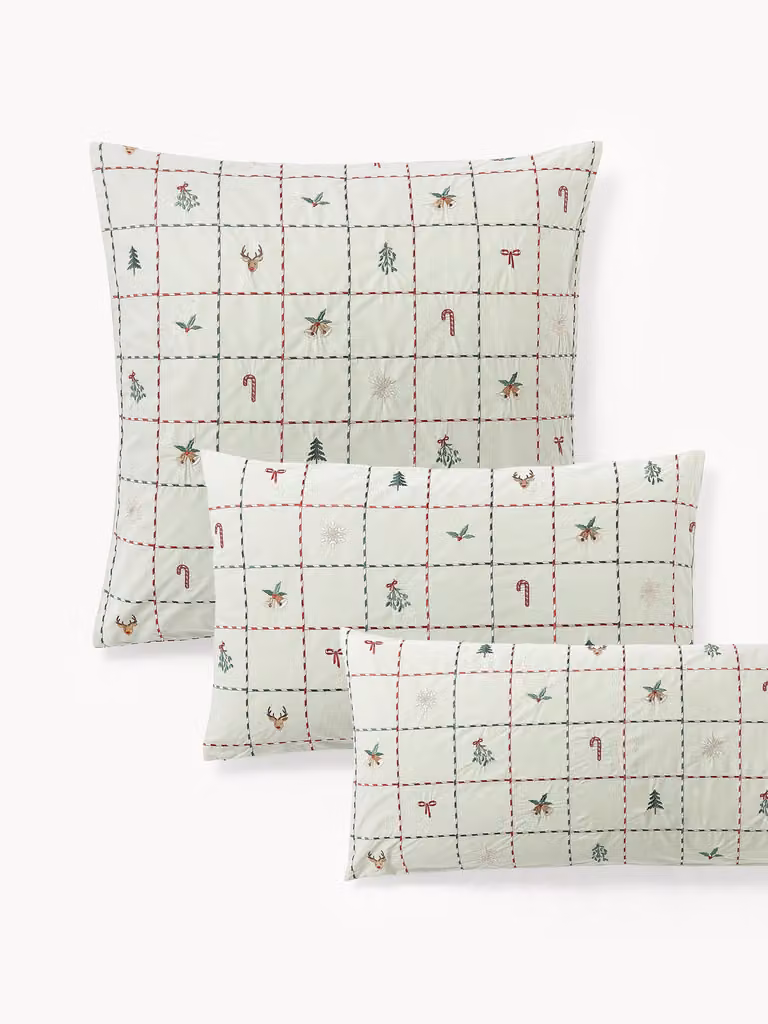 Westwing Collection kussensloop Rudy met kerstmotieven, geborduurd katoen, 40 x 80 cm