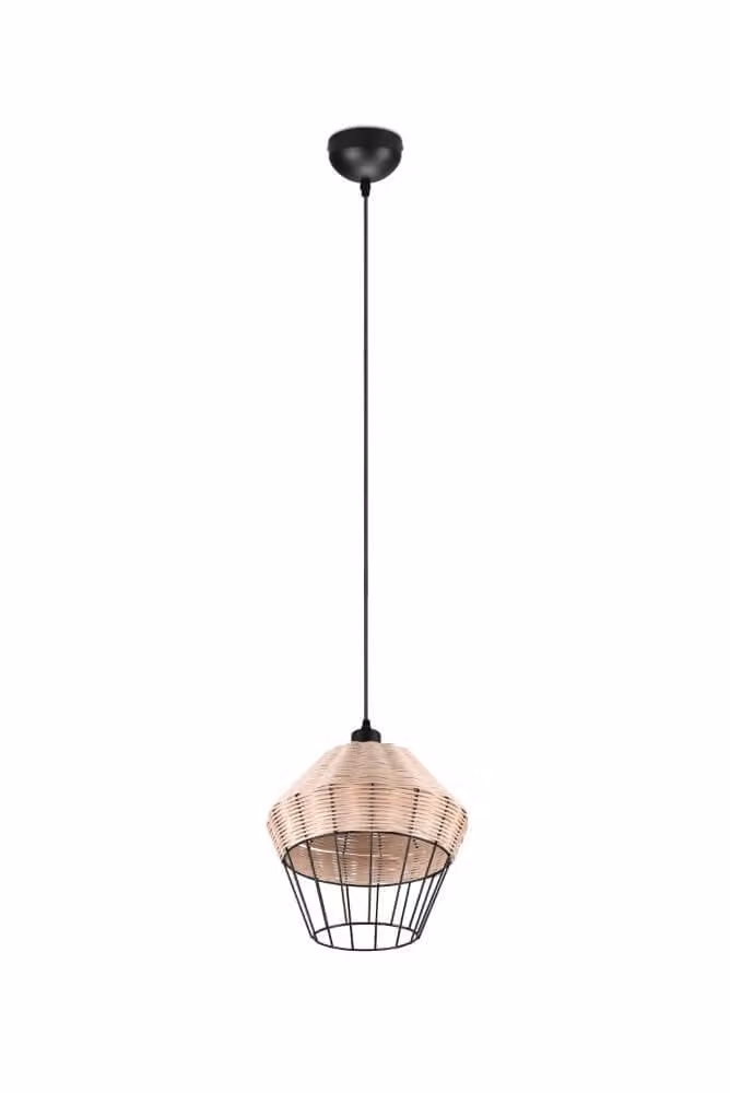 Reality Borka Trio Hanglamp van Rotan en Metaal, Bruin, Ø: 30 cm, H: 150 cm
