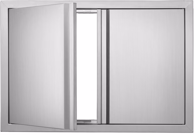 Dubbele BBQ toegangsdeur voor buitenkeukens van roestvrij staal met verzonken handgrepen, B: 710 mm x H: 482 mm