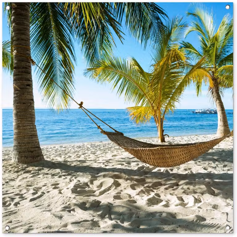 Tropische Tuinposter met Strand en Hangmat - Buitendecoratie voor de Tuin of Schutting - 100 x 100 cm