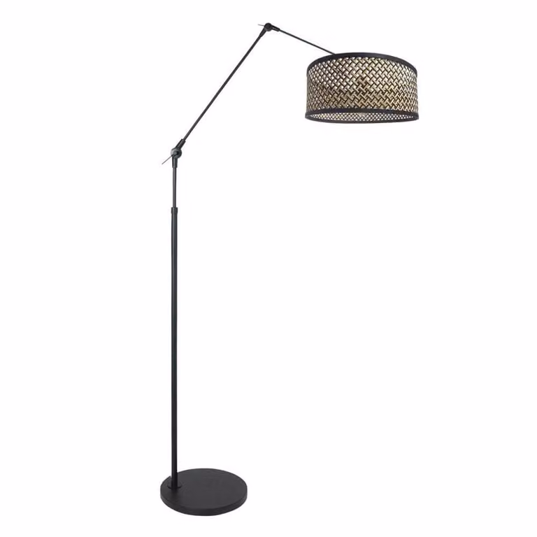 Steinhauer Prestige Chic vloerlamp instelbaar in bruin/zwart met bamboe kap, H 250 x B 100 x D 35 cm