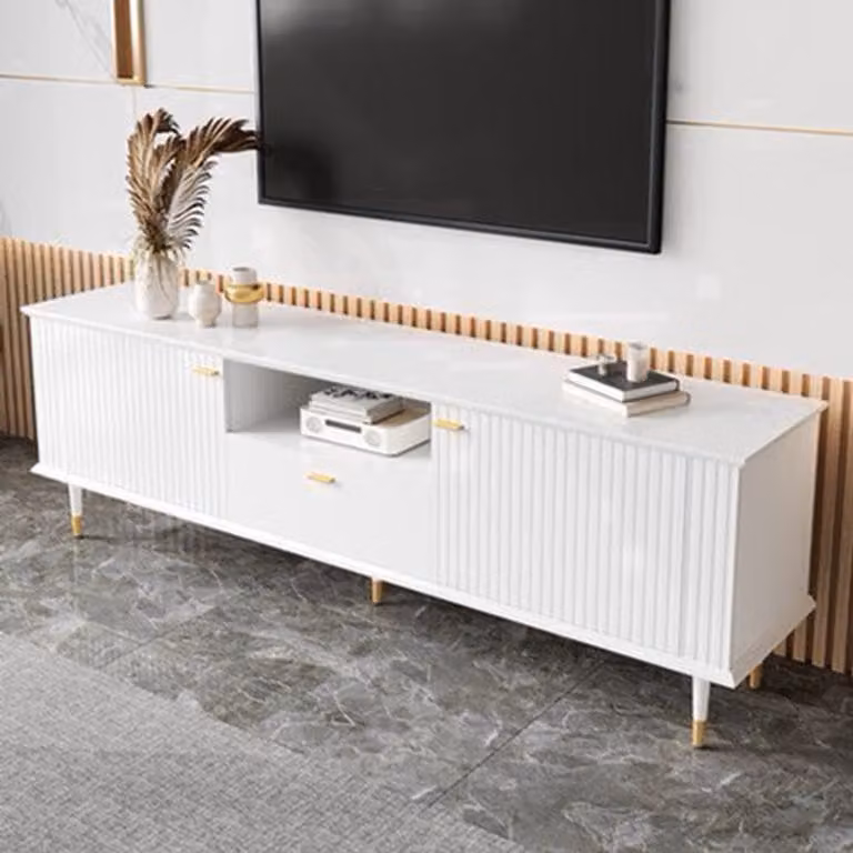 Modern TV Lowboard Wit met Gouden Accenten met Soft-Close Deuren en Kabelmanagement B/D/H: 170 x 36 x 54,5 cm