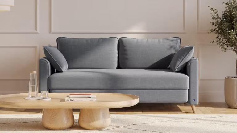 Flow BRUNO slaapbank 160 cm donkergrijs met massief eikenhout en boxspringcomfort