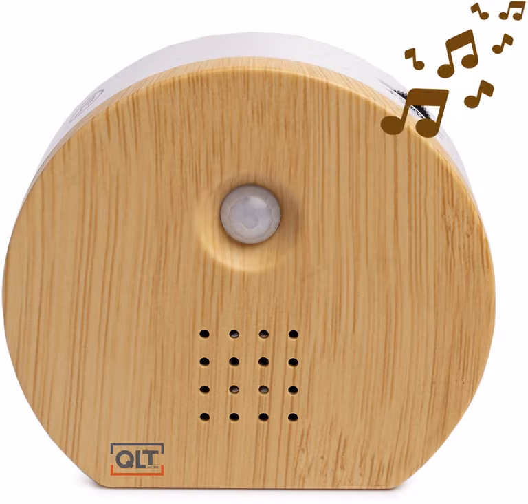 QLT Nature Box Huisje met Sensor en 3 Natuurgeluiden - Rond Vogelhuisje met Hifi - Hout