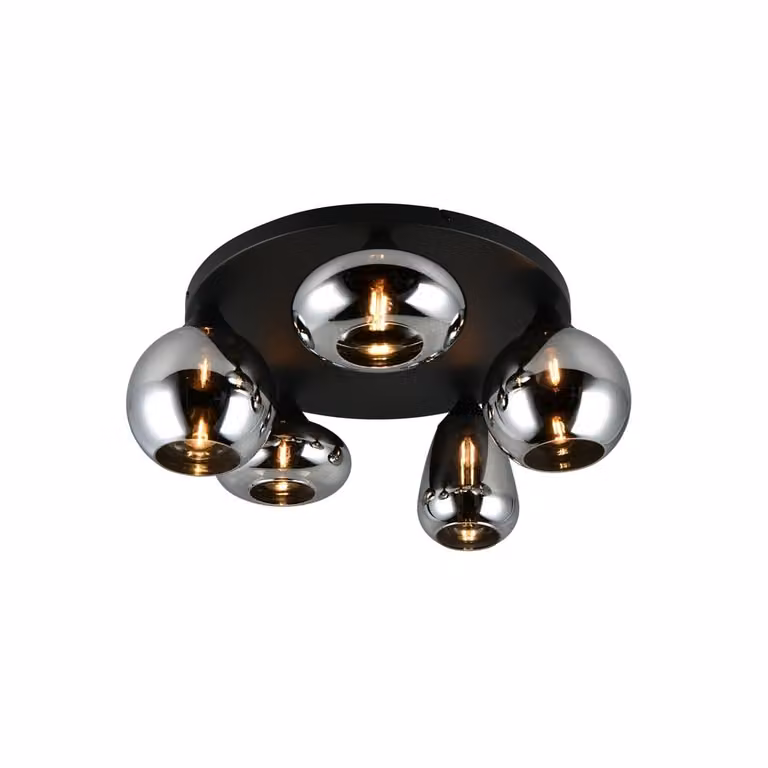 Trio Lumina 5-lichts plafondlamp zwart/grijs met rookglas, Ø 64 cm