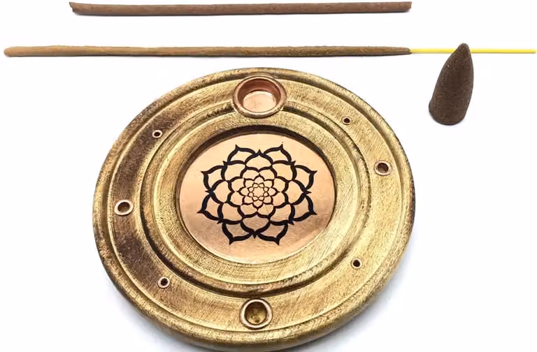 Wierookbrander Loto Mandala van hout met koperen decoratie