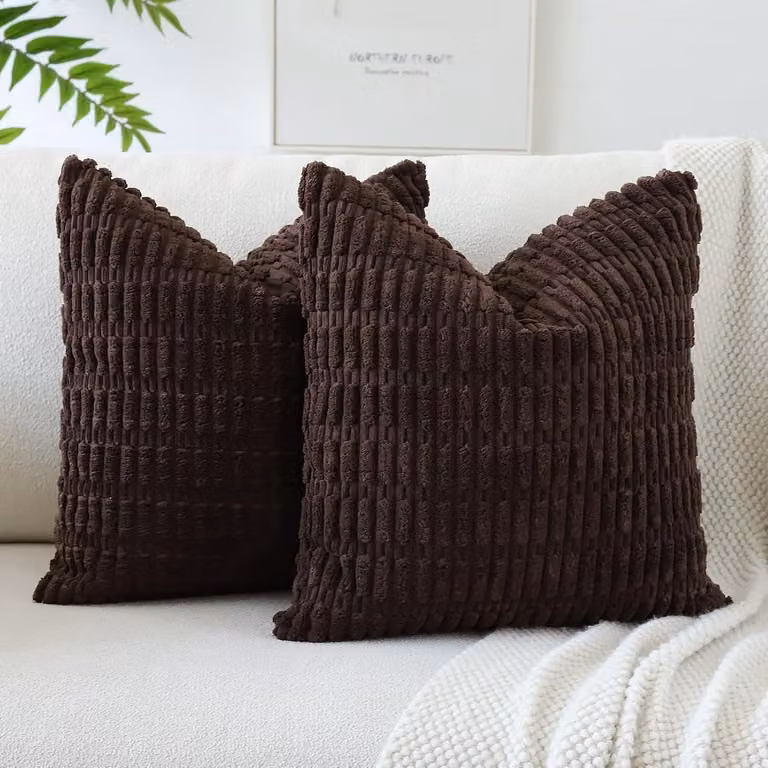 Set van 2 Zachte Corduroy Kussenhoezen 60x60 cm, Boho Decoratieve Kussens voor Sofa, Woonkamer en Bed, Donkerbruin