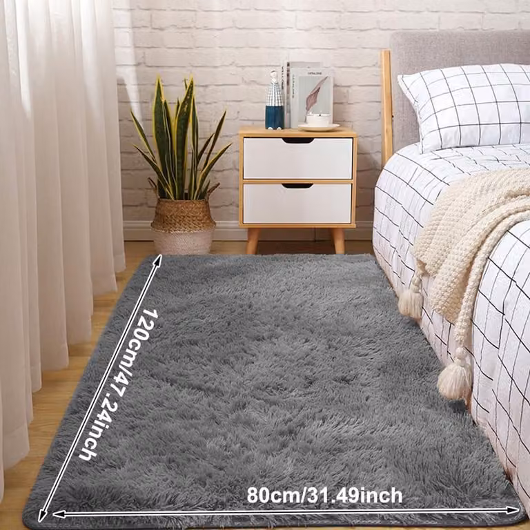 Modern Fluffy Hoogpolig Vloerkleed voor Woonkamer, Slaapkamer of Kinderkamer, Grijs, 80 x 160 cm