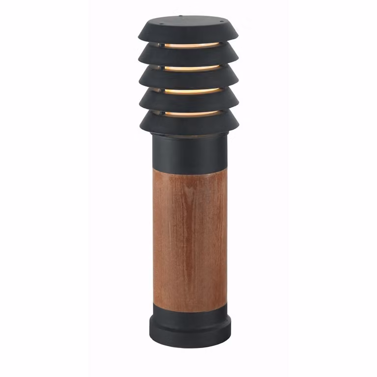 Landelijke terraslamp Selhalm Franssen zwart met hout, Hoogte: 49 cm