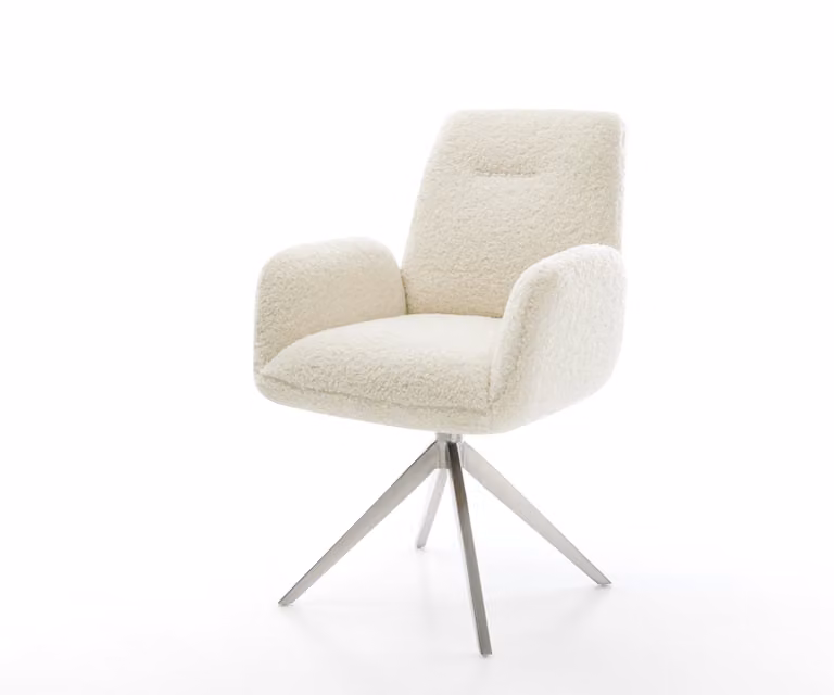 DELIFE Draaistoel Zoa-Flex beige boucle met zilverkleurig kruisframe en 360 graden draaibaarheid